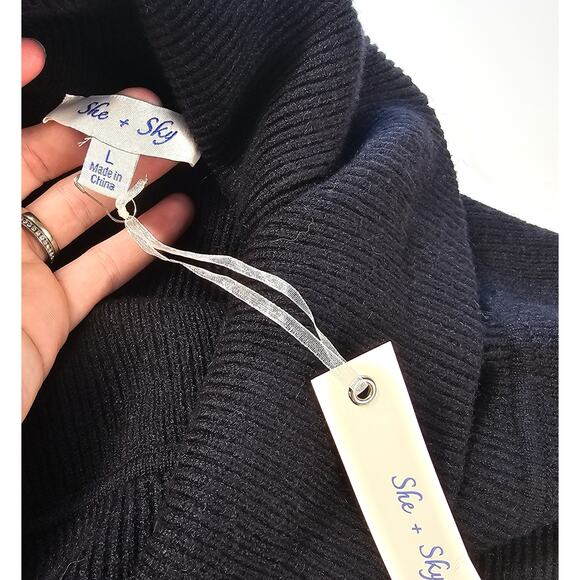 NWT she + Sky L (juniors) black bodycon bubble sleeve dress mock neck sweater - Picture 3 of 7